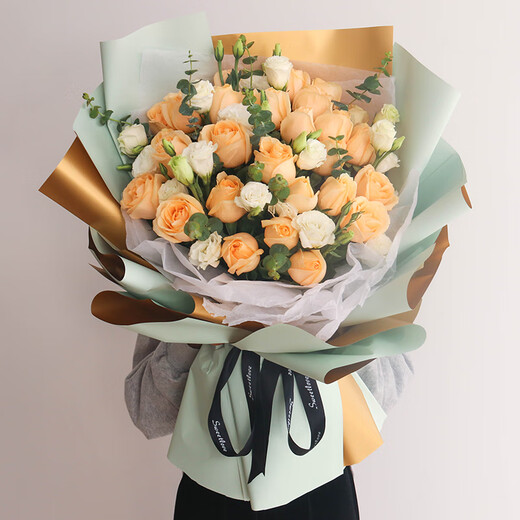 Lingxiang Flower Express Champagne Rose Bouquet Confessing Love to Girlfriend and Wife Birthday Gift Nationwide Delivery 33 Champagne Rose Bouquet Goddess Style
