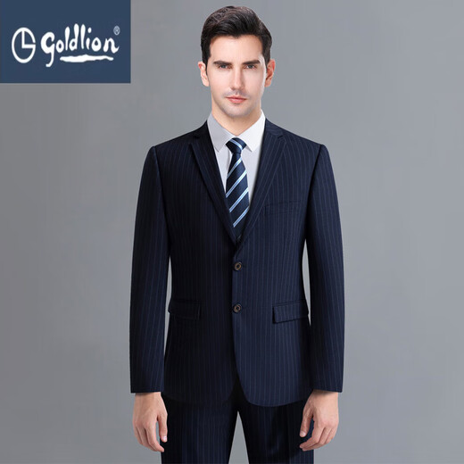 GOLDLION G+ Goldlion Advanced Striped Suit Men's Business Professional Wool Formal Suit Mid-Slit Versatile White-Collar Sale Blue Stripe S 165