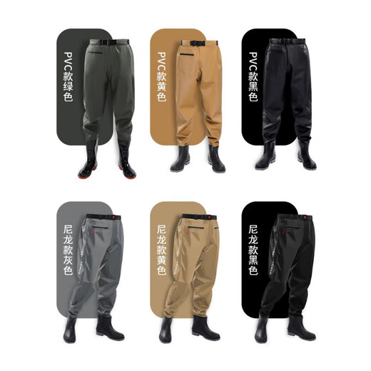 He Jiagong waist-length wet rain pants with rain boots one-piece lightweight 2025 new men's half-length wading fork pants fishing clothing gray-nylon fabric rhinoceros shoes main picture one size fits all 1 piece 36 shoe size