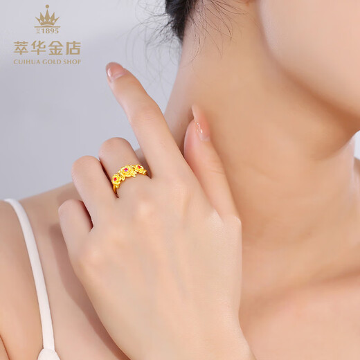 Cuihua pure gold 999 enamel love gold ring, fashionable wedding three-gold women's ring, birthday gift for girlfriend and wife, pure gold flower ring, gold weight is about 4.7g