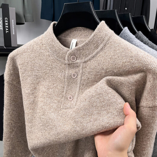 TOME BORNEK high-end tome Henry collar sweater men's autumn and winter new half-cardigan sweater men's top American style M9839 camel M