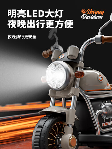 Kachi Muning children's electric motorcycle can sit on excavator, male and female children's driving toy, early education music gift, can be controlled remotely, enlarged model, remote control dual drive, brown gold +12V enlarged battery, electric drive