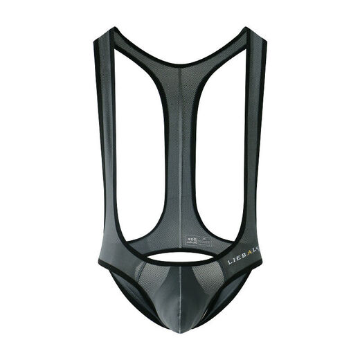 Men's transparent thong ice silk mesh one-piece hip-lifting high-elastic underwear solid color slim sexy double thong black M