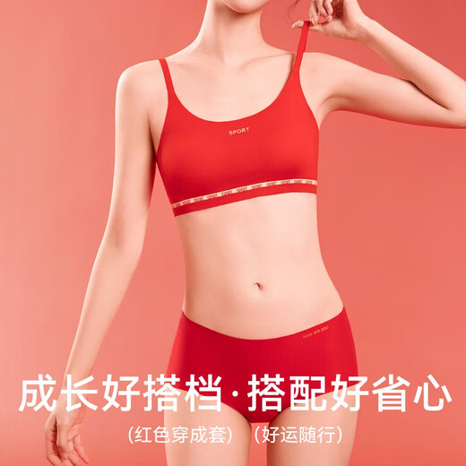 Cat Man's Year of the Pig Underwear Set for Female Students Junior High School and High School Girls Developmental Vest Girls Bra Big Red Panties Wide Shoulder Straps-Chinese Red Suit 160 (L) Recommended weight 80-95Jin Jin is equal to 0.5 kg