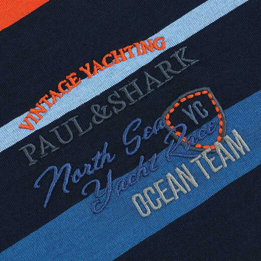 PAUL&SHARK (Paul Shark) men's long-sleeved POLO shirt, classic striped embroidered logo top, fashionable men's clothing, dark blue (blue, orange and yellow stripes) I14P1078 477 M size loose version