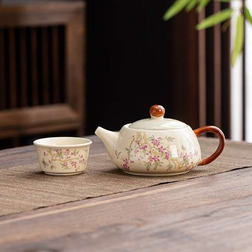 Creative tea set set household ceramic kung fu tea set teapot teacup modern Chinese style simple tea making tools bright yellow brown Xishi pot 1 pot 1 flat cup