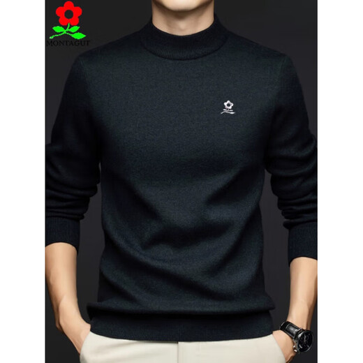 梦特娇（MONTAGUT）男士纯羊毛衫精纺可机洗半高领加厚毛衣打底针织衫T恤 酒红色 M 165 建议95-125斤