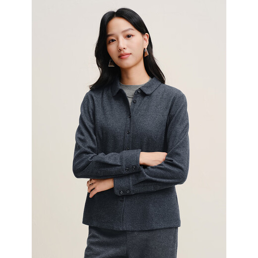 JUZUI Commuting Workplace Lapel H-Shaped Short Wool Shirt Women 2025 Winter New JWFD60104 Dark Gray XL