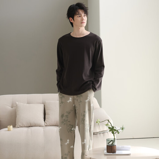 LangSha 7A Antibacterial Couple Pajamas for One Man and One Woman Autumn Pure Cotton Round Neck Cartoon Casual Wearable Spring and Autumn Home Clothing 32506 Couple M Female + XL Male