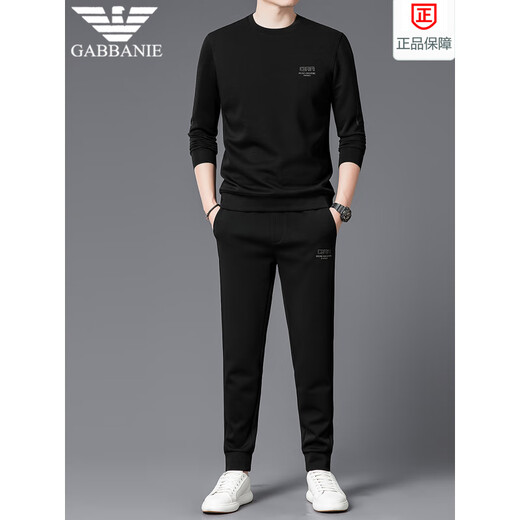 FALAMONE Armani new fashion casual suit pure cotton long-sleeved T-shirt men's sweatshirt sports two-piece set for young and middle-aged people 6061 white black M 165 (100-120Jin Jin equals 0.5 kg)