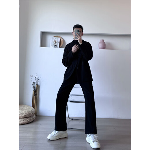 DK woolen suit men's autumn and winter high-end light mature style suit Western Korean version casual loose casual suit two-piece black jacket down version XL (recommended 140-160Jin Jin equals 0.5 kg)