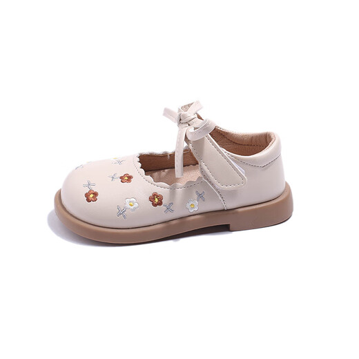 Terranis 2025 Spring New Pastoral Style Little Girls Leather Shoes Soft Sole Children's Single Shoes Baby Shoes Trendy Beige 21_Size_Inner Length 14.0cm