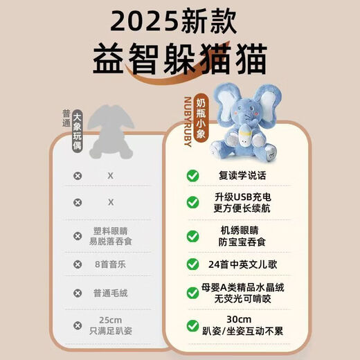 Linted (linted) baby toys 0-1 years old repeat duck can sing, learn to speak, slap ears, peek-a-boo, elephant baby practices raising its head, remote control + USB-early education pink elephant BOBO-JD delivery, 6-month-old baby plush doll, newborn New Year's Day gift