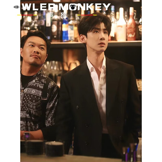 Sound Monkey black double-breasted suit men's suit professional formal wear men's casual suit jacket trendy wedding groomsman dress suit + white shirt + trousers three-piece suit XL