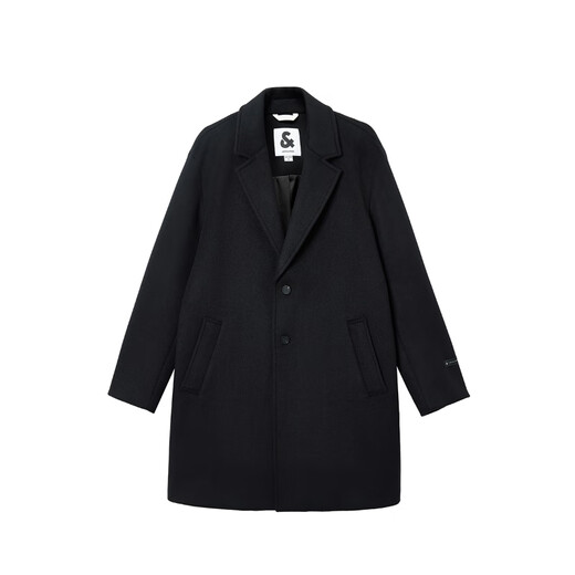 JACK&JONES Men's 25th Autumn and Winter Woolen Coat Men's Medium Long Loose Korean Style Simple Woolen Woolen Coat Men E40 Black Regular L (180)