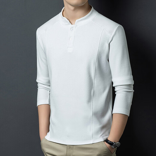 High-end customized autumn and winter double-sided German velvet bottoming shirt men's Henry collar trendy long-sleeved stand-up collar sweatshirt white M recommended 100-120Jin Jin equals 0.5 kg