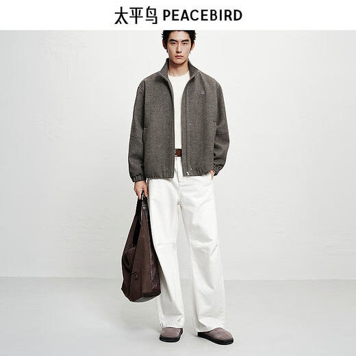 PEACEBIRD Warm Wool PEACEBIRD Men's Stand Collar Woolen Executive Jacket# Brown First Batch XL