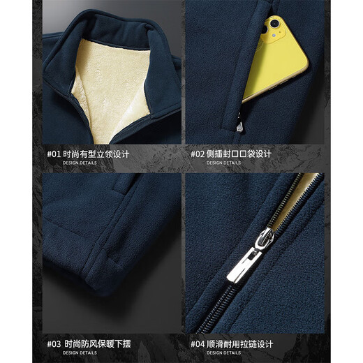 Lamb wool autumn and winter clothing men's polar fleece thickened casual coat fleece jacket winter cotton coat 922 922 blue plus fleece 2XL (135-155Jin Jin equals 0.5 kg)
