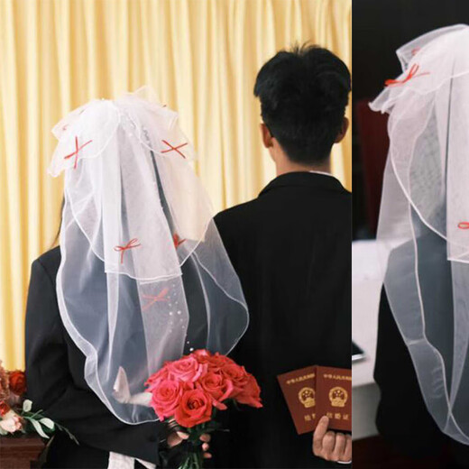 Bai Qixin's veil, proposal and certificate, bride's confession, photography, bow, photo props, adult ceremony, graduation season, red bow, pearl veil, hair comb