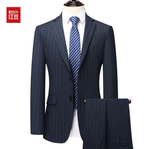 Red bean suit men's suit two-piece professional business formal wool suit men's groom's companion wedding dress office workwear blue M 170
