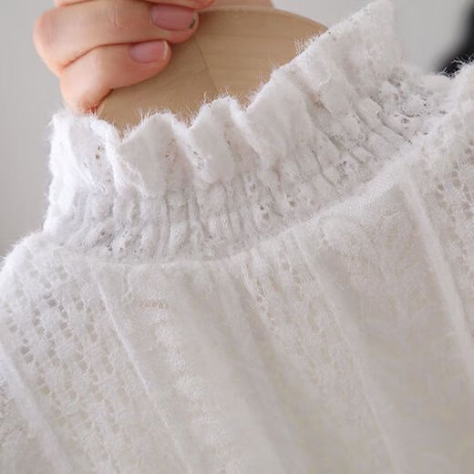 Disney girls' stylish velvet sweater for winter, Korean style baby inner wear, Lolita bottoming shirt, lace long-sleeved top, white velvet (high-quality fabric) 90