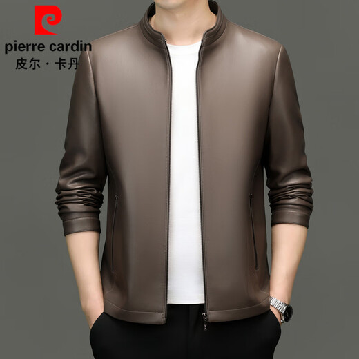 Pierre Cardin jacket men's spring business stand collar PU leather jacket high-end casual jacket men's spring and autumn high-end light luxury leather jacket