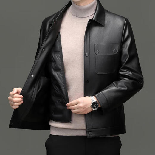 KBXNG Jinba Leather Jacket Men's Leather Jacket Men's Removable Goose Down Liner Jacket Sheepskin Short Lapel Motorcycle Trend 9989 Khaki Removable Goose Down Liner Sheepskin e M 170 Recommended 90-120 Jin Jin is equal to 0.5 kg