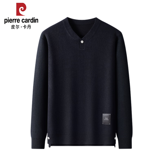 Pierre Cardin 2025 Henry Collar Long Sleeve Sweater Men's Pullover Sweater Bottoming Button Sweetheart Neck Top Autumn and Winter Light Gray XL