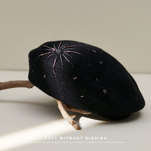 Zhenxiang wool hat women's beret autumn and winter versatile high-end painter hat showing face small pumpkin hat keeping warm black one size 55-58cm