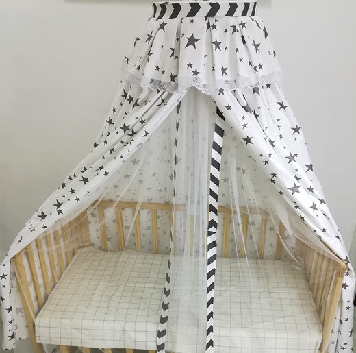 Bed curtain, crib, mosquito net, baby tent, insect-proof blackout curtain, bed curtain to block air-conditioning wind, pure cotton curtain bedding, gray star double-layer mosquito net + clip-on bracket