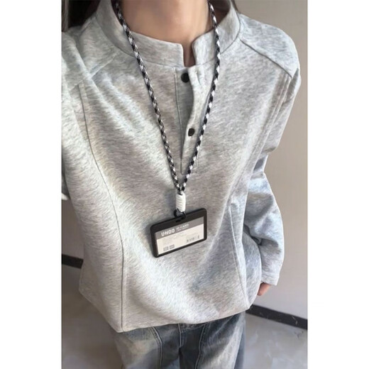 Vnxifm American Henry collar polo shirt sweatshirt for men and women in autumn deconstructed splicing long-sleeved T-shirt cleanfit shoulder top Gray M _ Recommended 86-100Jin Jin equals 0.5 kg