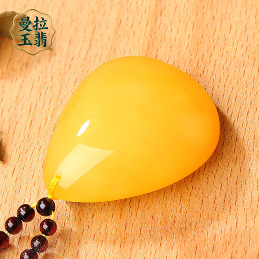 Manla Jade Pei natural beeswax pendant amber water drop necklace men and women raw stone high-end old honey chicken oil yellow pendant genuine beeswax water drop 6-7g amber bead chain