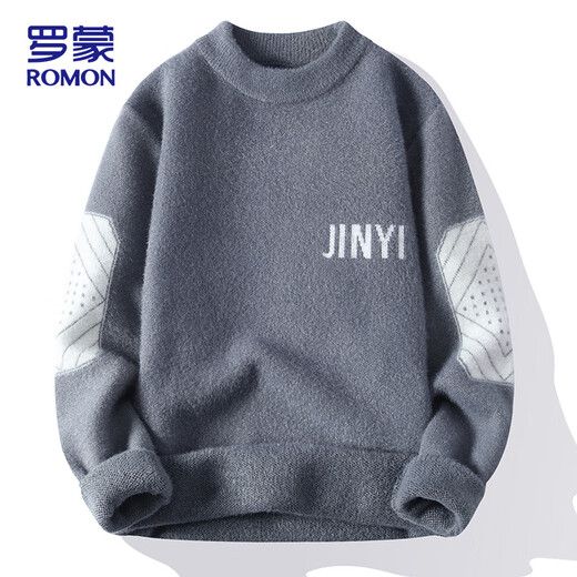 ROMON sweater men's autumn and winter casual round neck imitation mink velvet sweater thickened warm sweater men's clothing
