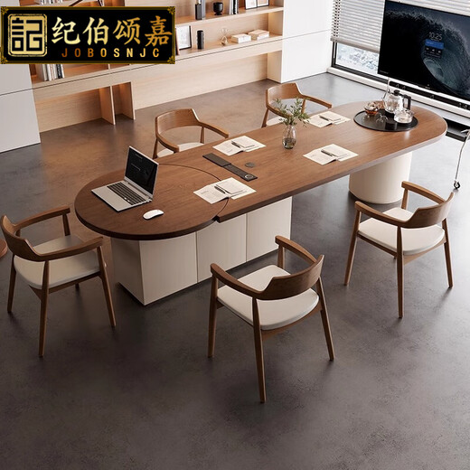 JOBOSNJC Light luxury high-end solid wood office desk semi-circular executive desk conference table electric lift desk computer desk desk 2.2m big leaf pine table + mountain chair + Hiroshima chair *2
