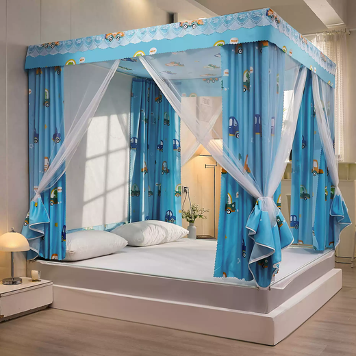 Fantasy bed-style home blackout mosquito net bed curtain integrated 1.5m 1.8 bed fully enclosed zipper yurt dustproof top Mengqu Auto - full bottom bed curtain + dustproof top + curtain 1.2 bed * 2m long reinforced self-connecting bracket for air supply