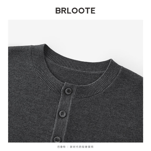 Brloote Men's Sweater Light Luxury Brand Solid Color Henley Collar Sweater Men's Autumn and Winter New Casual Warm Pullover Sweater Gray 2XL (185/104A)