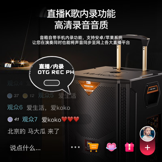 MALONE's new outdoor square dance audio high-power subwoofer with sound card microphone Bluetooth live broadcast karaoke singing portable trolley speaker K-710-inch bass + 2 original microphones + gift flagship version