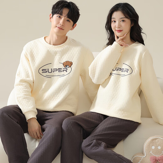 Fenton new winter couple's new thickened pure cotton sandwich warm pajamas three-layer quilted men's and women's home wear set male 998851 female 998852 L female (recommended 100-120 Jin Jin equals 0.5 kg)