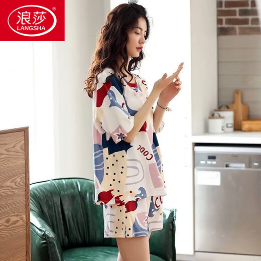 Langsha (Langsha) High-End 2025 Sommer-Pyjama für Frauen Pure Cotton Shorts Koreanische Version Süßes Plus-Größe für Außenbaumwoll-Kleidungsstücke Set A9856 m (75-95jin [Jin gleich 0,5 kg]))