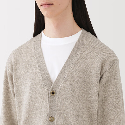 MUJI men's wool washable high-gauge V-neck cardigan men's knitted sweater autumn and winter 25 years AA0PHA5A oatmeal color L (175/100A)