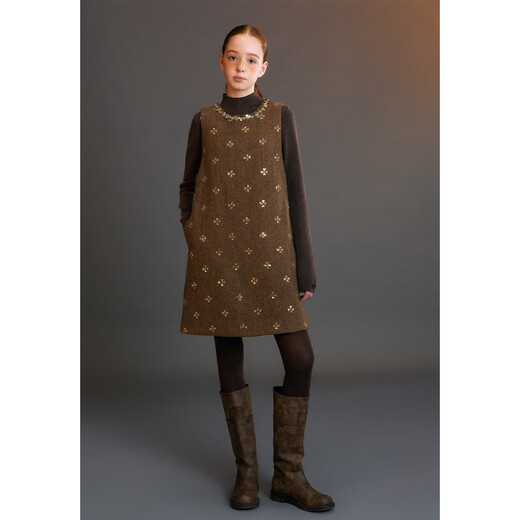 ELLE KIDS children's clothing sequined beaded dress girls winter new retro heavy woolen material vest skirt