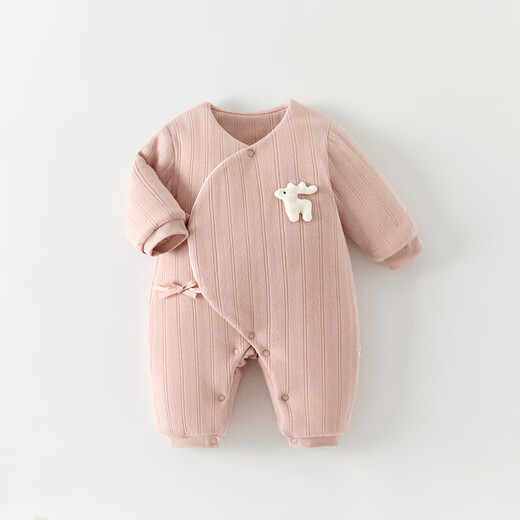 Baby jumpsuit, warm autumn and winter quilted winter clothing, newborn baby clothes, thick cotton coat, base layer, off-white #7684, pure cotton inside and outside, 52cm