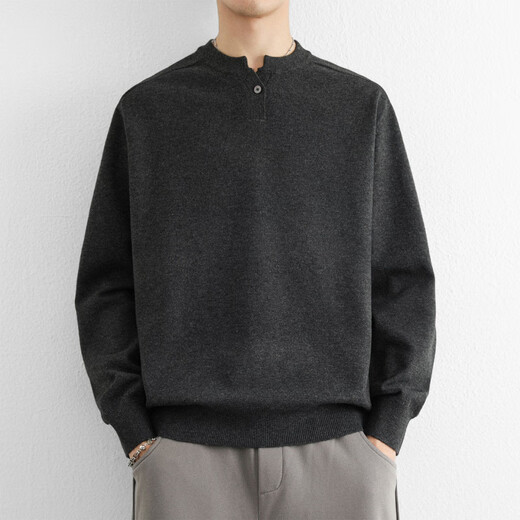 Zimei simple Henry collar sweater for men in autumn and winter color old money style loose sweater V-neck retro thickened woolen sweater charcoal gray M _115Jin Jin is equal to within 0.5 kg