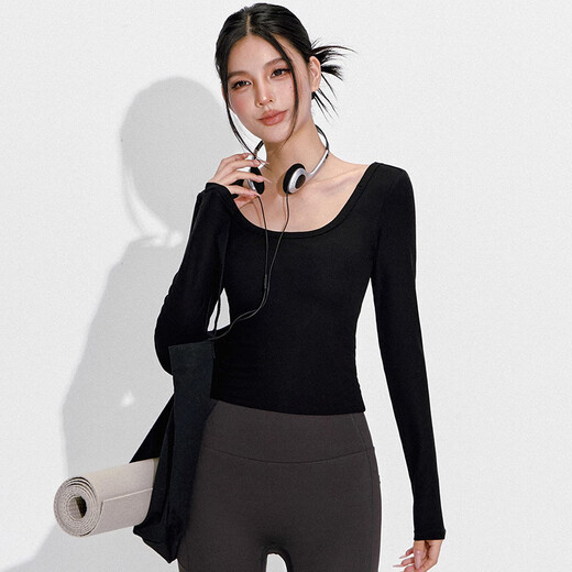 LULUUVTTOH Spring and Autumn Backless Yoga Clothes with Bra Pads for Women 2025 New Pilates Fitness Long Sleeve Tops Black Fixed Chest Pads M (Recommended 100-110 Jin Jin equals 0.5 kg)