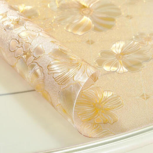 Muranoel odorless PVC soft glass frosted transparent table mat tablecloth waterproof no-wash plastic tablecloth coffee table mat golden lotus 90*150
