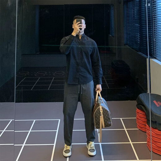 Playboy (PLAYBOY) Japanese retro Henry collar cotton shirt long-sleeved T-shirt men's shirt casual bottoming autumn and winter/P60 special dark green L