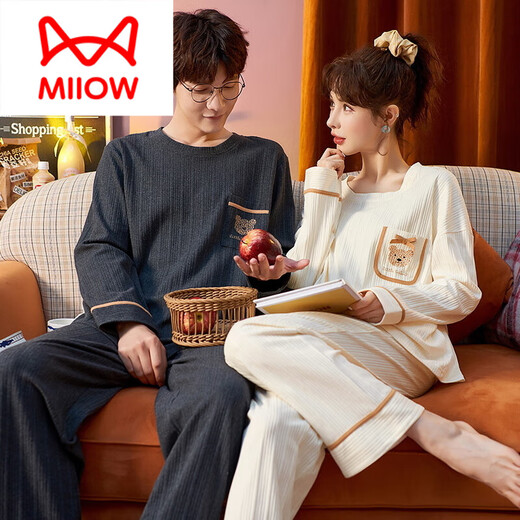 MiiOW couple pajamas spring and autumn pure | cotton men and women 2023 new long-sleeved suit summer lazy home wear J901 male XXL (165-183cm150-180Jin Jin equals 0.5kg)