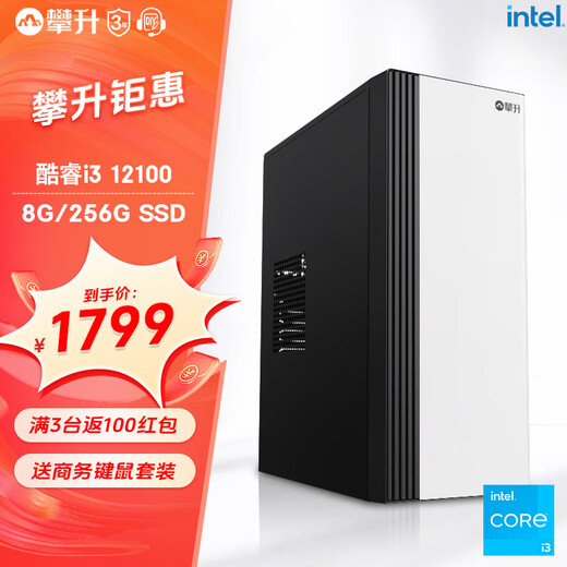 Climbing Ruilong 13th generation Core i3 independent graphics online class learning office computer host home entertainment LOL corporate procurement mini commercial desktop full set diy assembly machine computer complete machine 12100 8G 256G WIFI丨Configuration one