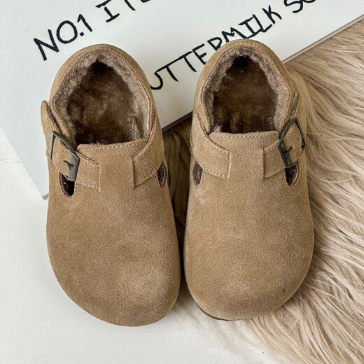 Belle Tread Korean style children's shoes 2026 autumn and winter new style children's velvet Birkenstock shoes nubuck leather second-cotton shoes beanie shoes cotton shoes camel plus velvet 21