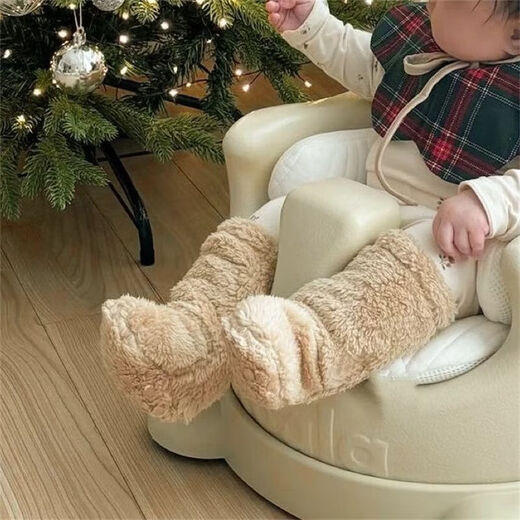 Jingmengyuan ins Korean infant plush socks for men and women winter warm coral velvet socks shoes non-slip floor socks light khaki plush socks